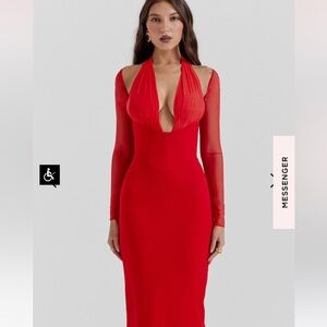 **SOLD** HOUSE OF CB Yasmin Scarlet Plunge Midi Dress